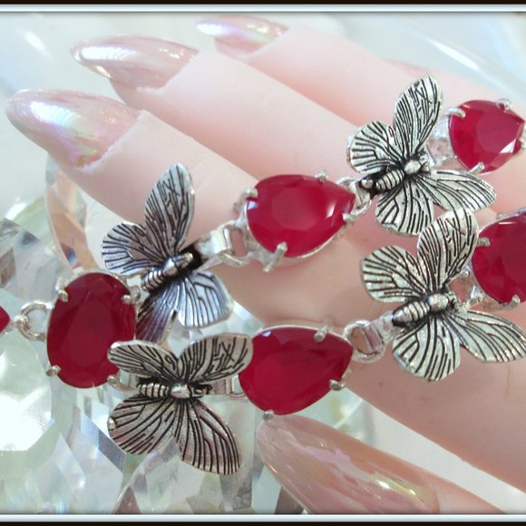 ruby natural pear cut ladies 925 silver necklace - Picture 2 of 6